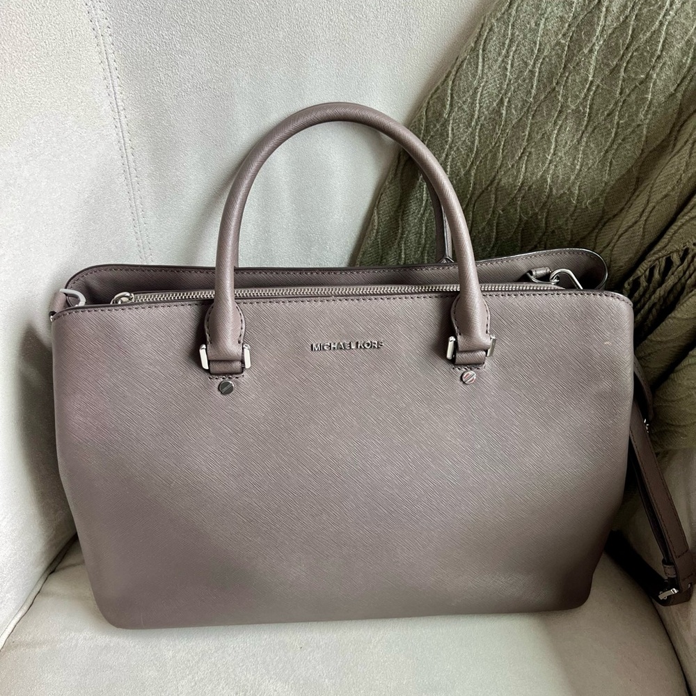 Michael Kors Savanna Taupe Saffiano Leather Satchel & Dust Bag EUC - Picture 5 of 12
